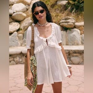 Free People Cream Ruffle Jumpsuit